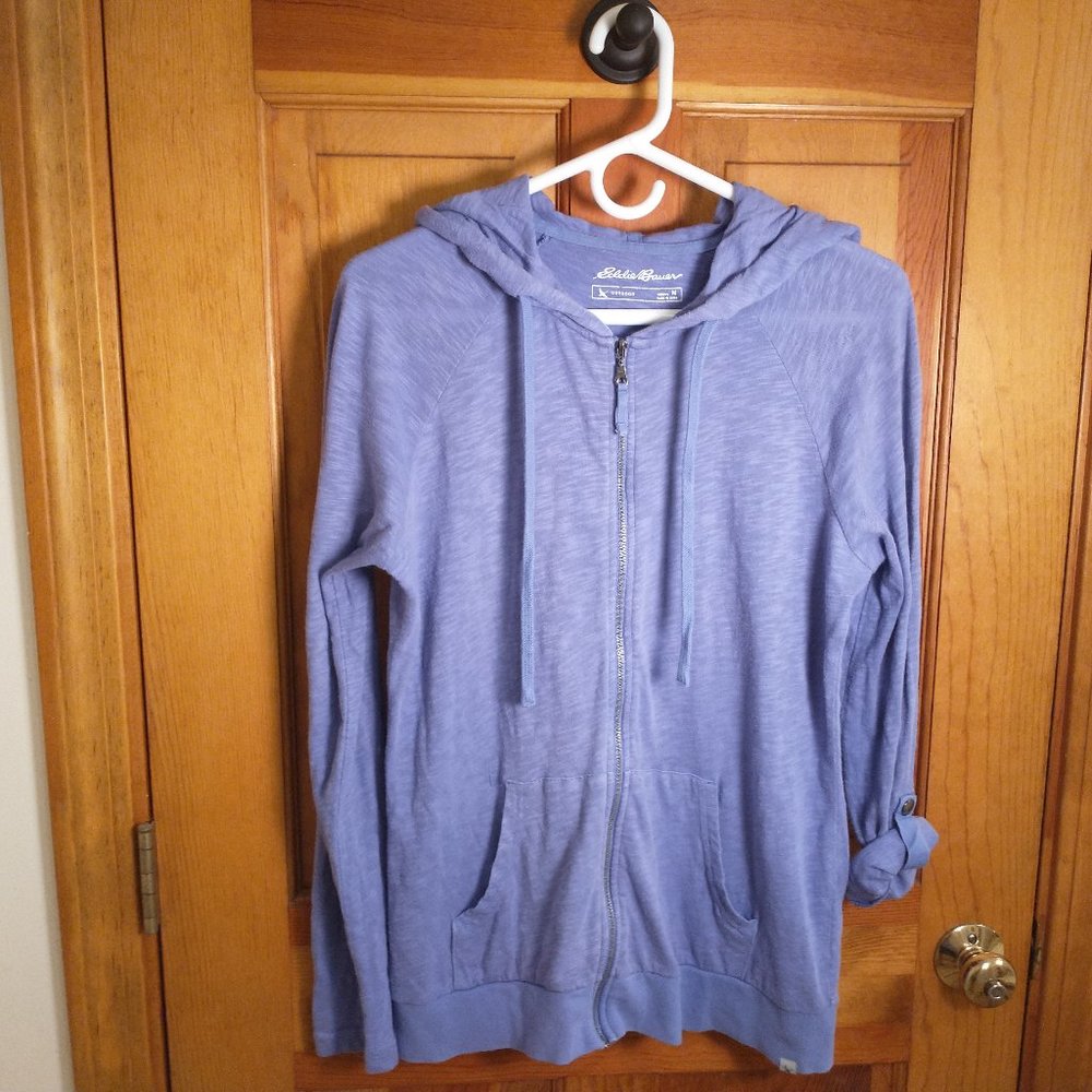 Eddie Bauer Slub Cotton Full-Zip Hoodie, Periwinkle Blue, size M.